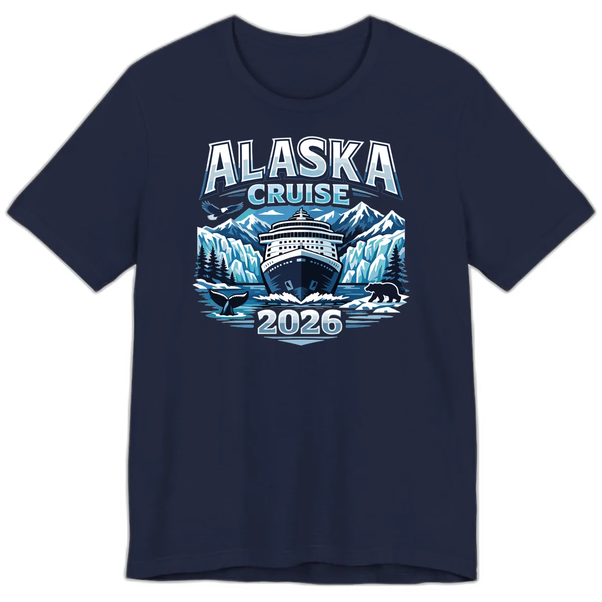 Alaska Cruise Ship and Wildlife Scenic 2026 Premium T-Shirt in Navy