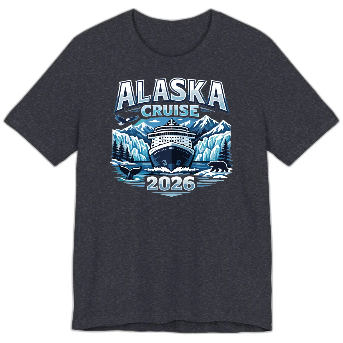 Alaska Cruise Ship and Wildlife Scenic 2026 Premium T-Shirt in Heather Navy