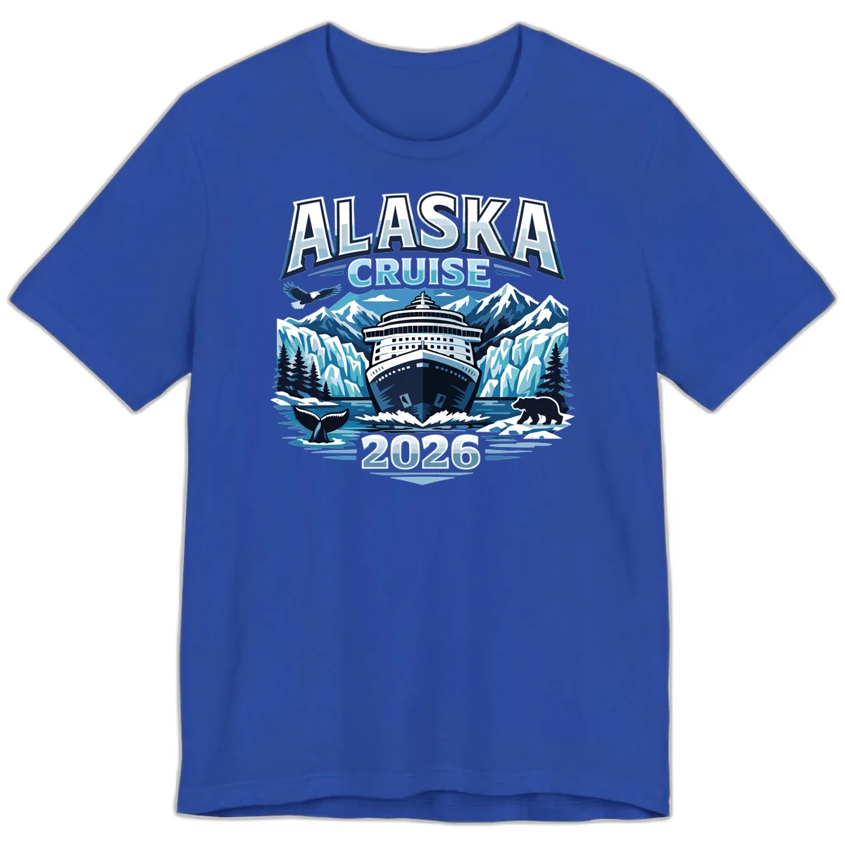 Alaska Cruise Ship and Wildlife Scenic 2026 Premium T-Shirt in True Royal