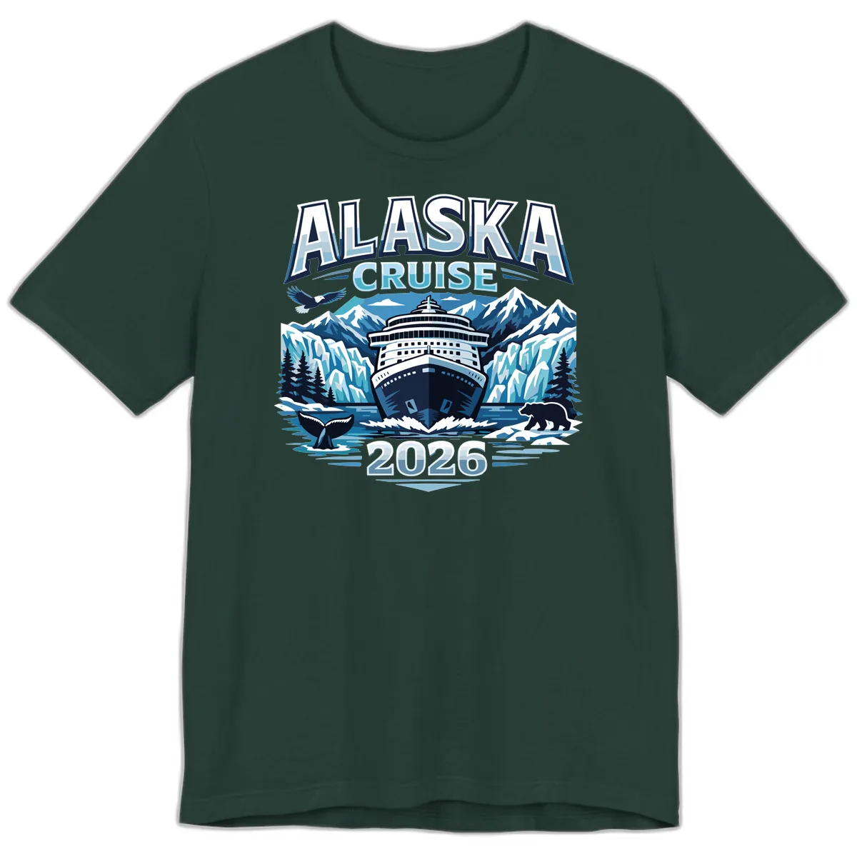 Alaska Cruise Ship and Wildlife Scenic 2026 Premium T-Shirt in Forest