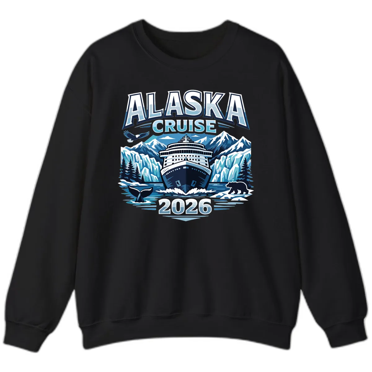 Alaska Cruise Ship and Wildlife Scenic 2026 Sweatshirt in Black