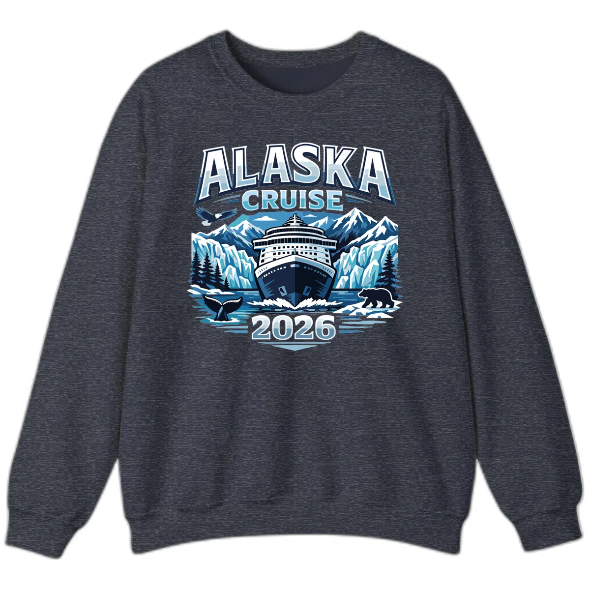 Alaska Cruise Ship and Wildlife Scenic 2026 Sweatshirt in Heather Sport Dark Navy