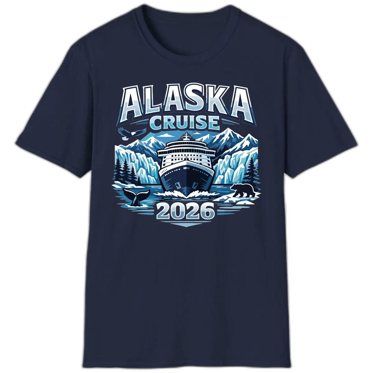 Alaska Cruise Ship and Wildlife Scenic 2026 T-Shirt in Navy