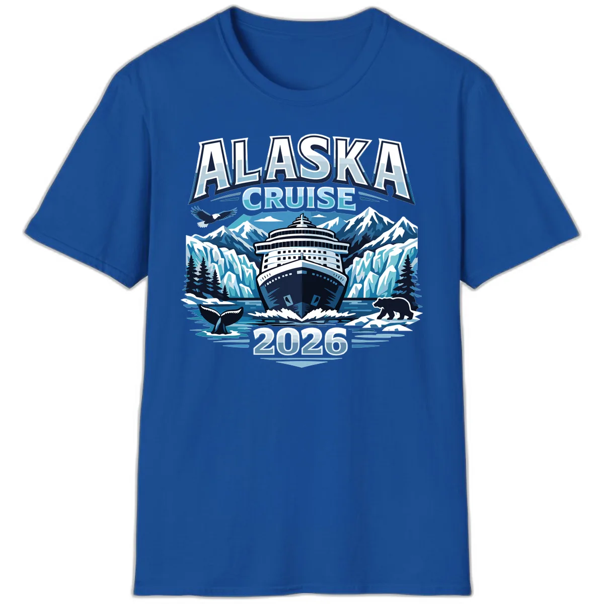 Alaska Cruise Ship and Wildlife Scenic 2026 T-Shirt in Royal