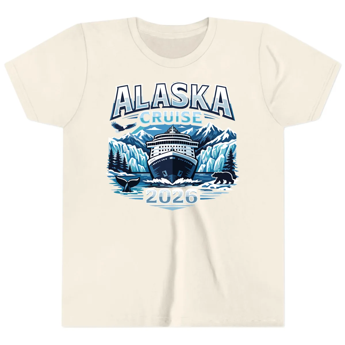 Alaska Cruise Ship and Wildlife Scenic 2026 Youth T-Shirt in Natural