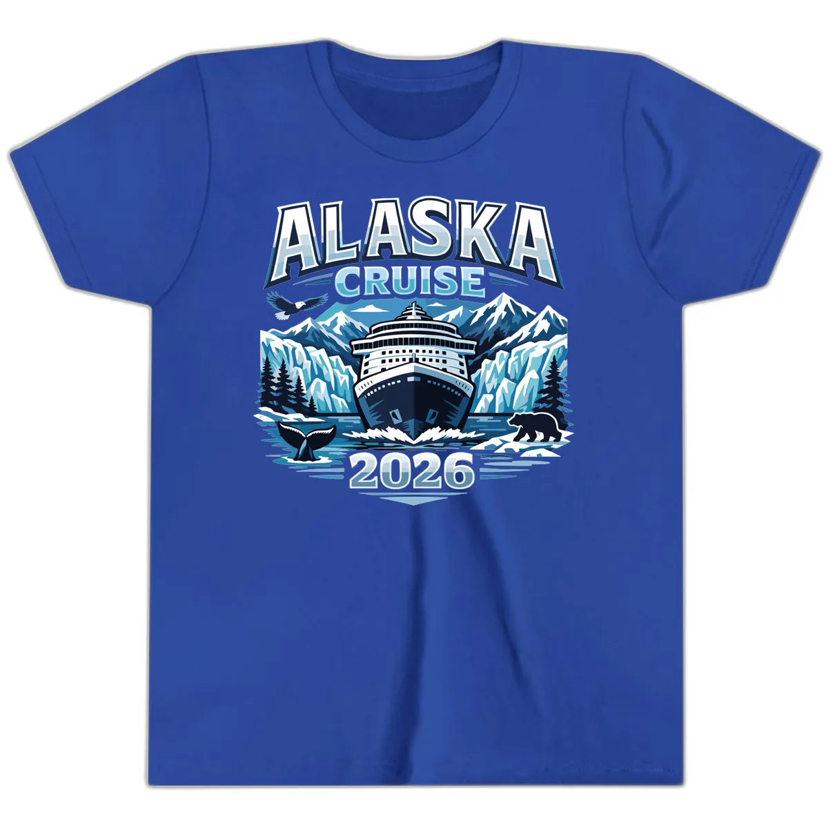 Alaska Cruise Ship and Wildlife Scenic 2026 Youth T-Shirt in True Royal