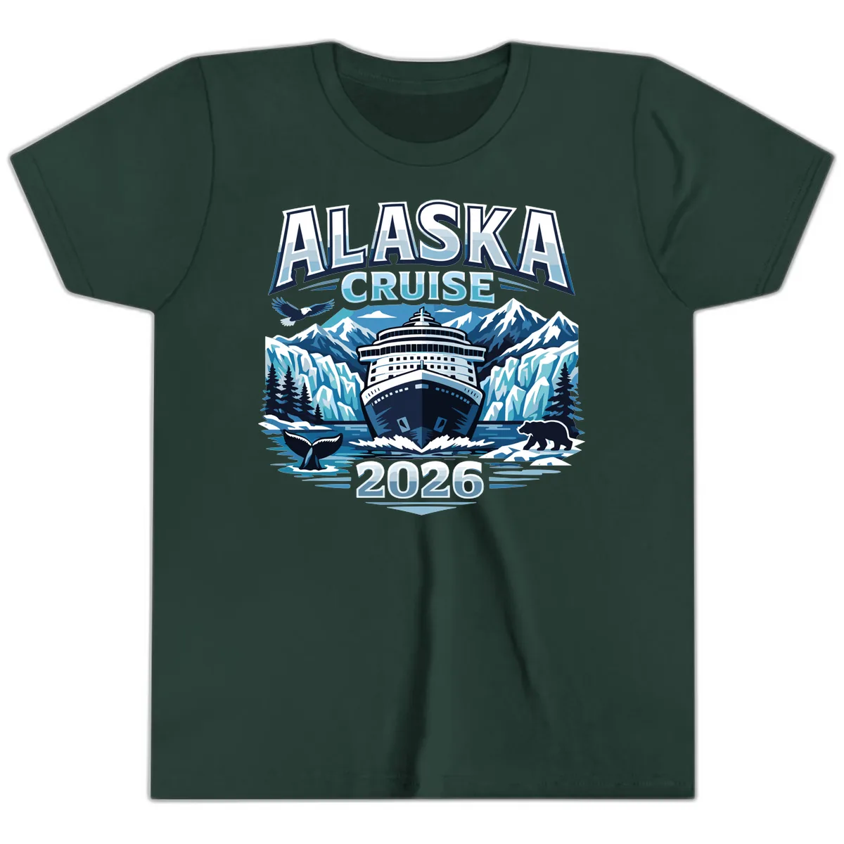 Alaska Cruise Ship and Wildlife Scenic 2026 Youth T-Shirt in Forest
