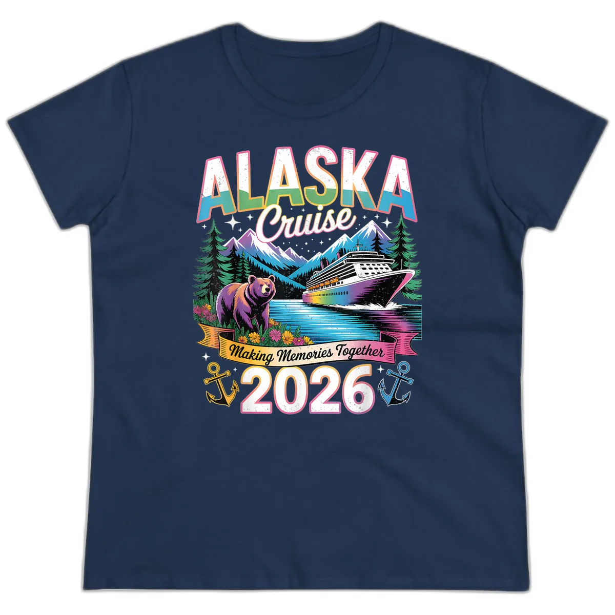 Alaska Cruise Making Memories Together 2026 Ladies Tee in Navy