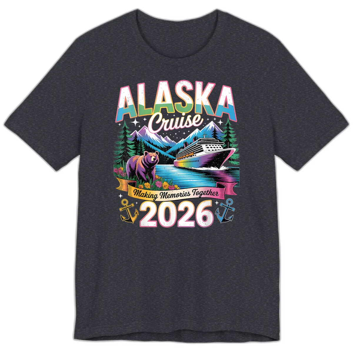 Alaska Cruise Making Memories Together 2026 Premium T-Shirt in Heather Navy