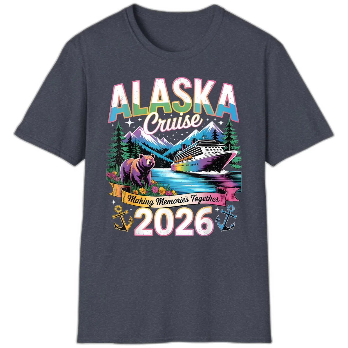 Alaska Cruise Making Memories Together 2026 T-Shirt in Heather Navy