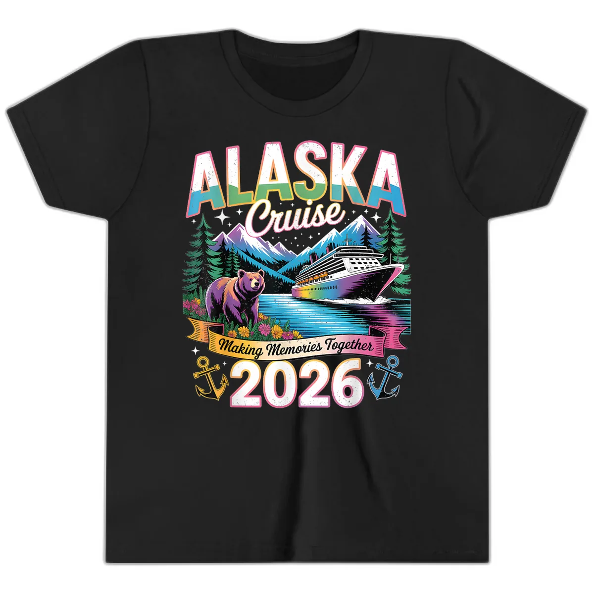 Alaska Cruise Making Memories Together 2026 Youth T-Shirt in Black