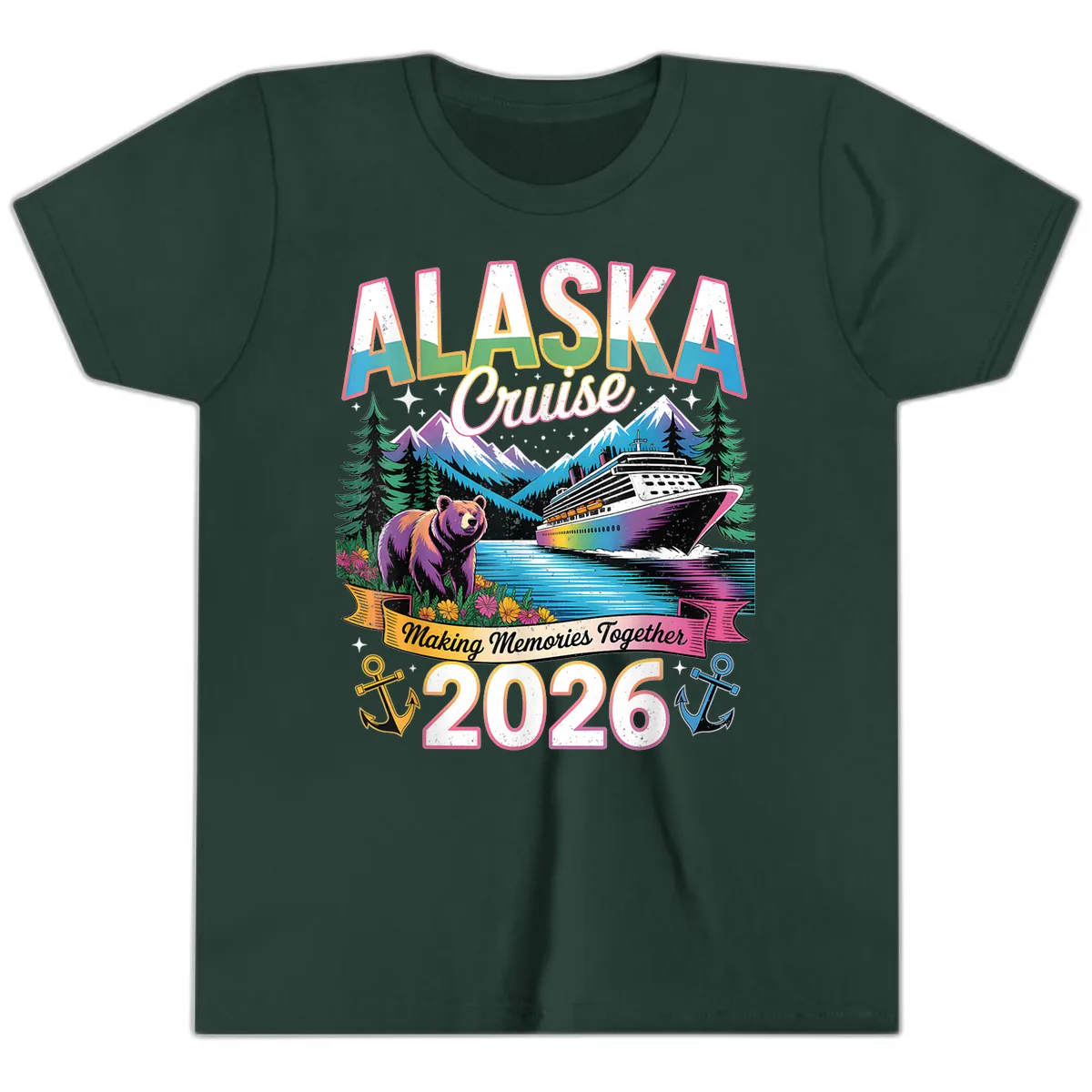 Alaska Cruise Making Memories Together 2026 Youth T-Shirt in Forest