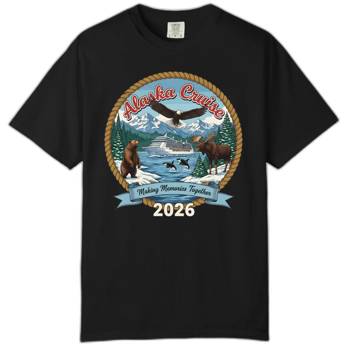 Alaska Cruise Wildlife and Ship 2026 Comfort Color in Black