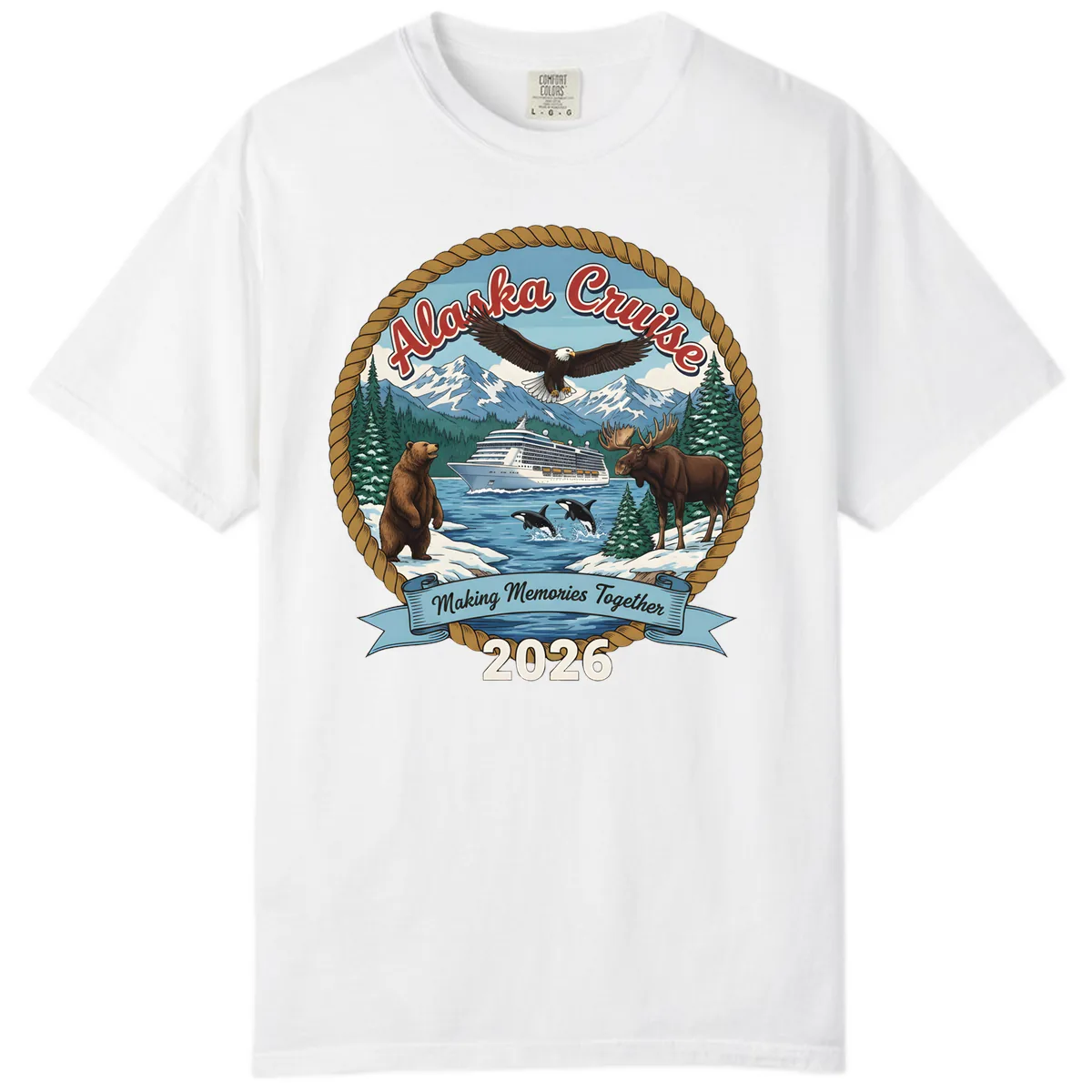 Alaska Cruise Wildlife and Ship 2026 Comfort Color in White