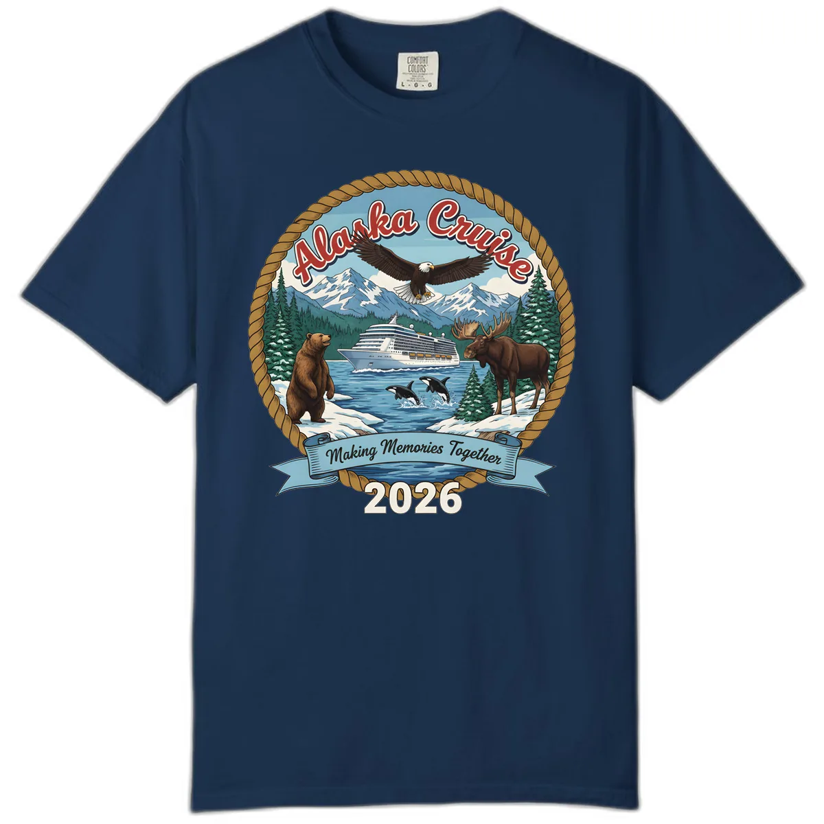 Alaska Cruise Wildlife and Ship 2026 Comfort Color in Navy