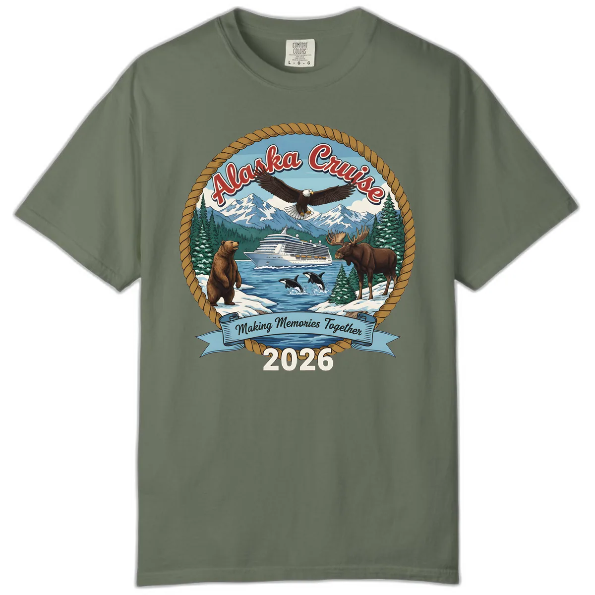 Alaska Cruise Wildlife and Ship 2026 Comfort Color in Moss
