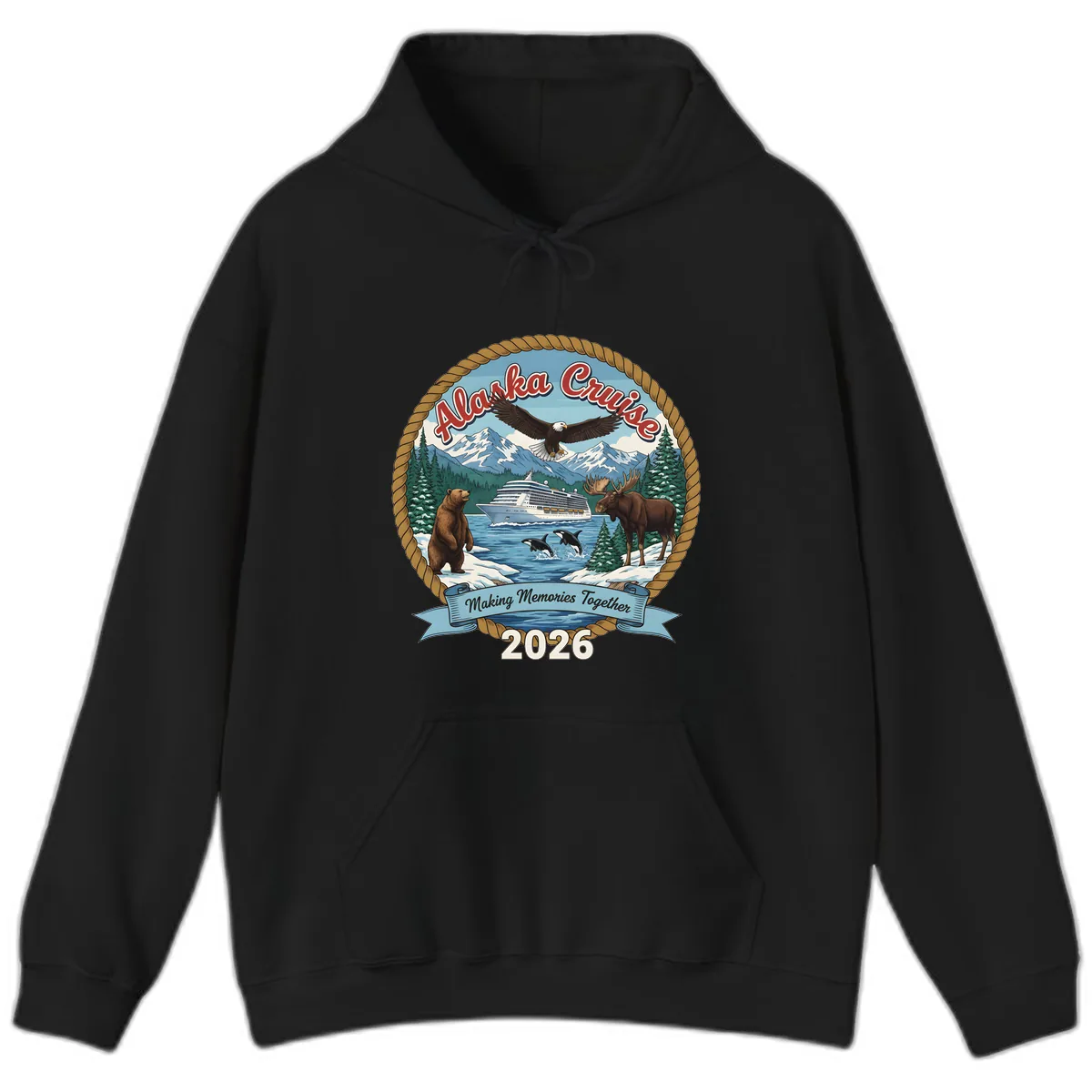 Alaska Cruise Wildlife and Ship 2026 Hoodie in Black