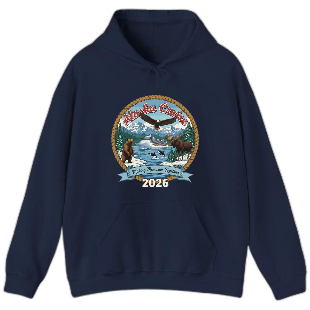 Alaska Cruise Wildlife and Ship 2026 Hoodie in Navy