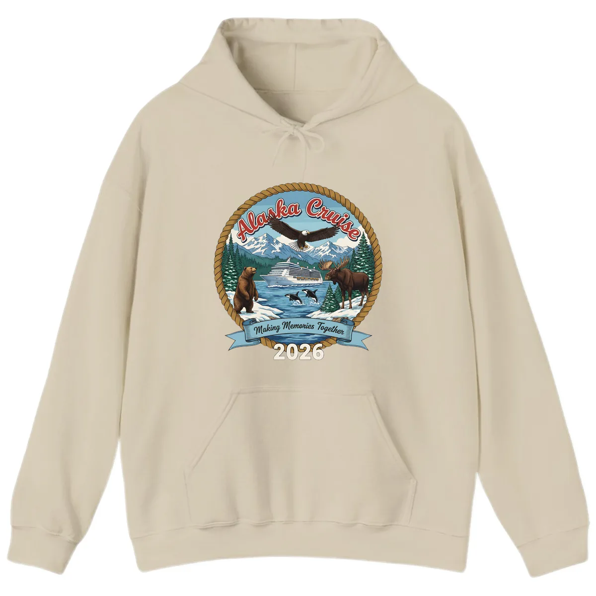 Alaska Cruise Wildlife and Ship 2026 Hoodie in Sand