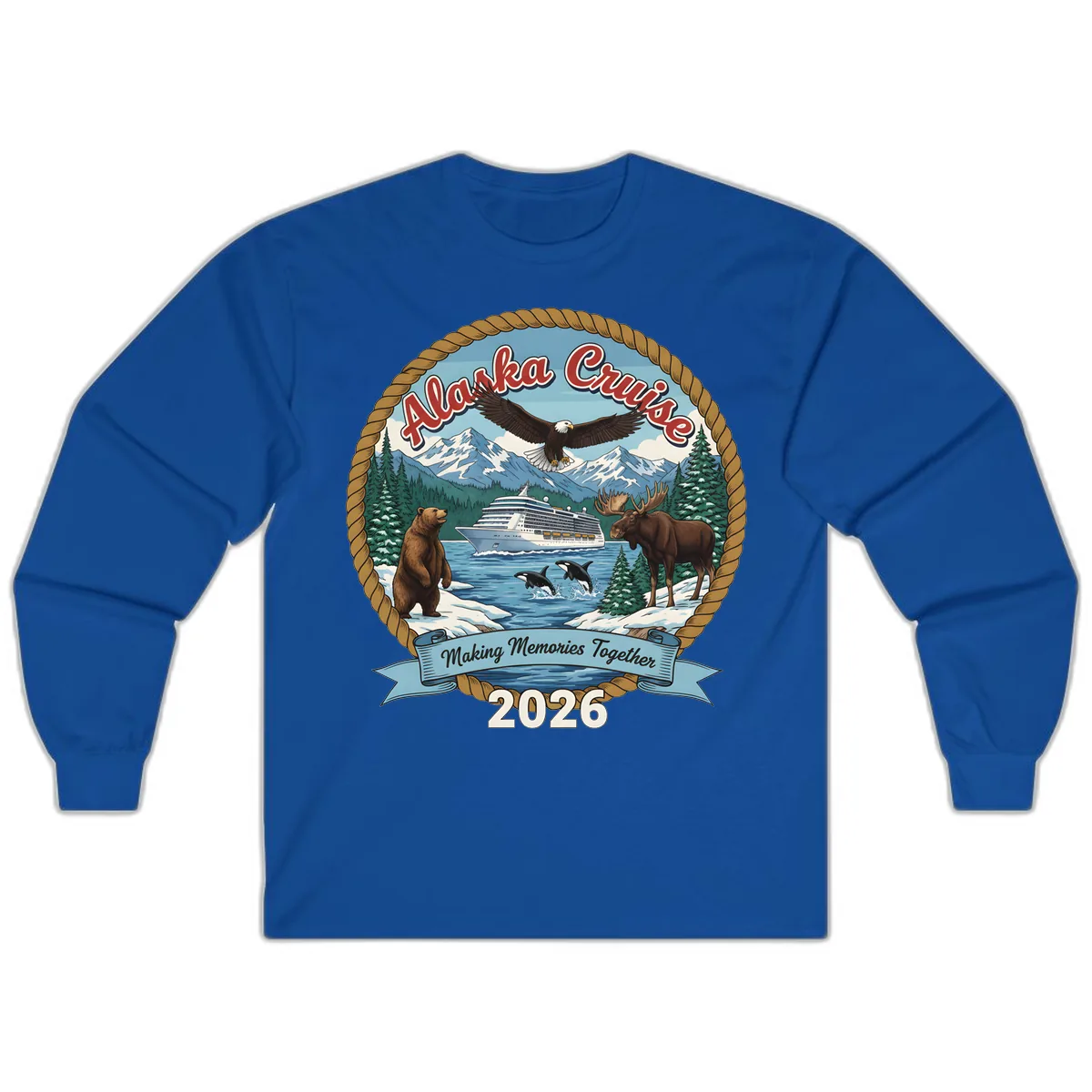 Alaska Cruise Wildlife and Ship 2026 Long Sleeve in Royal
