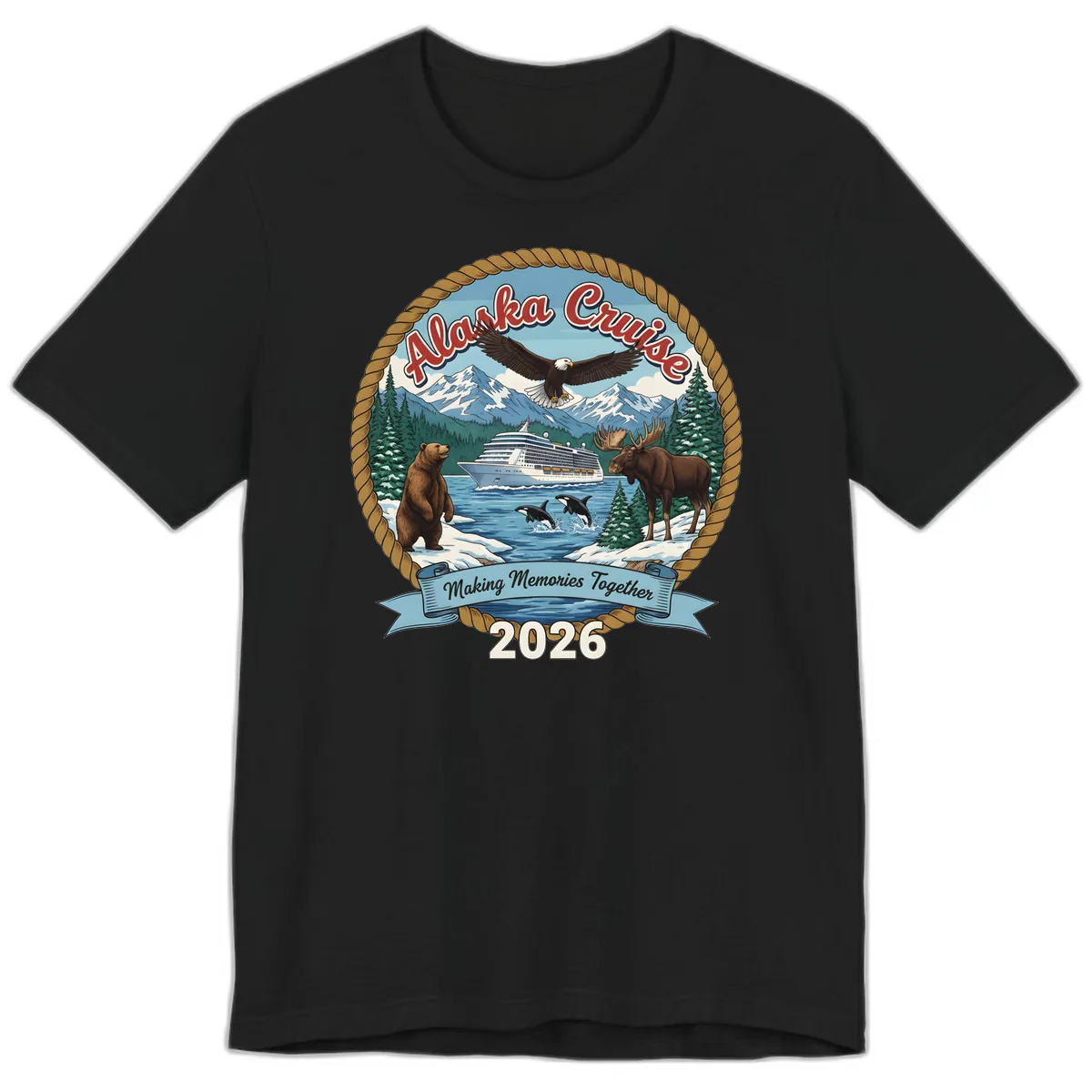 Alaska Cruise Wildlife and Ship 2026 Premium T-Shirt in Black