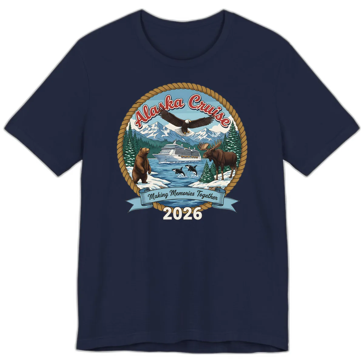 Alaska Cruise Wildlife and Ship 2026 Premium T-Shirt in Navy
