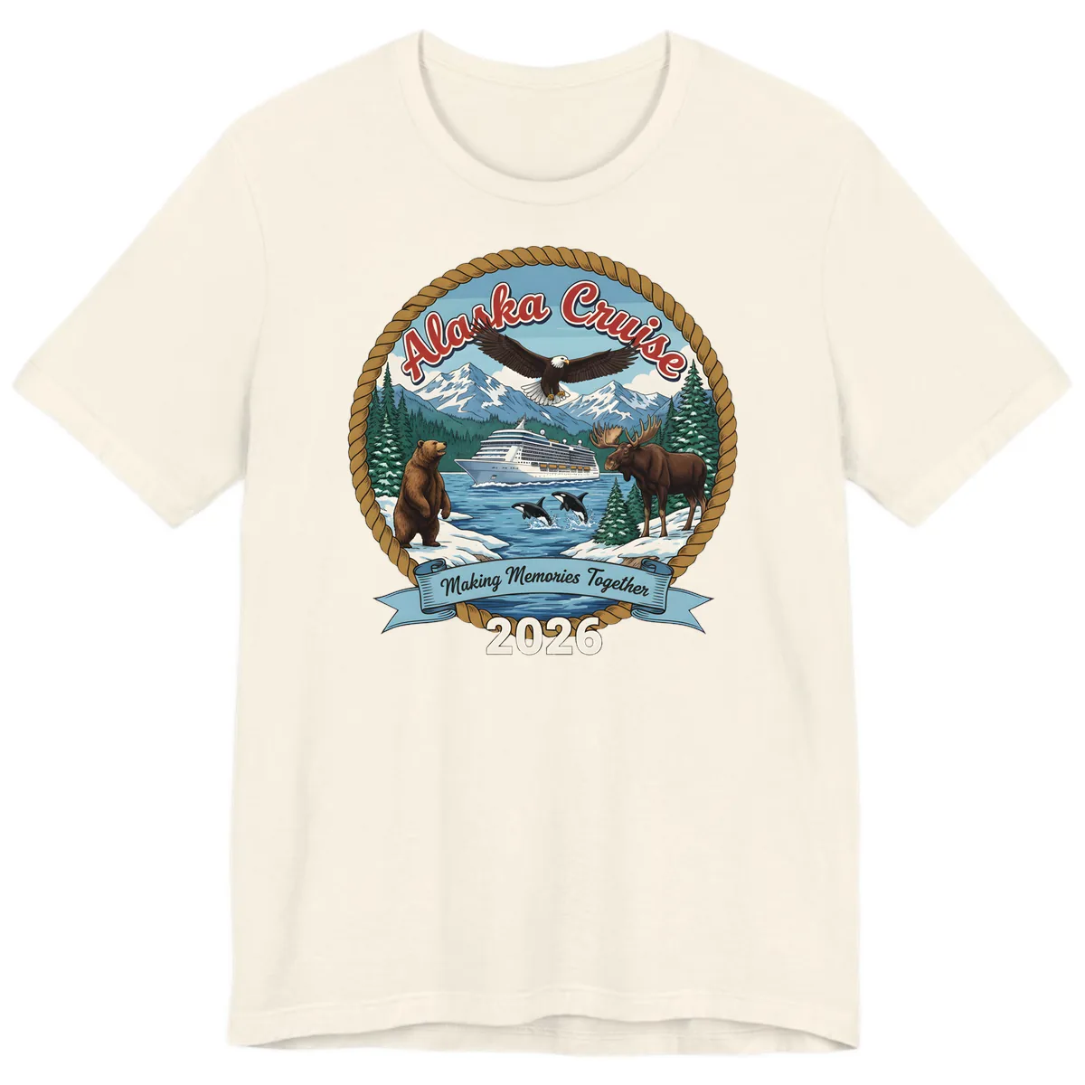 Alaska Cruise Wildlife and Ship 2026 Premium T-Shirt in Natural