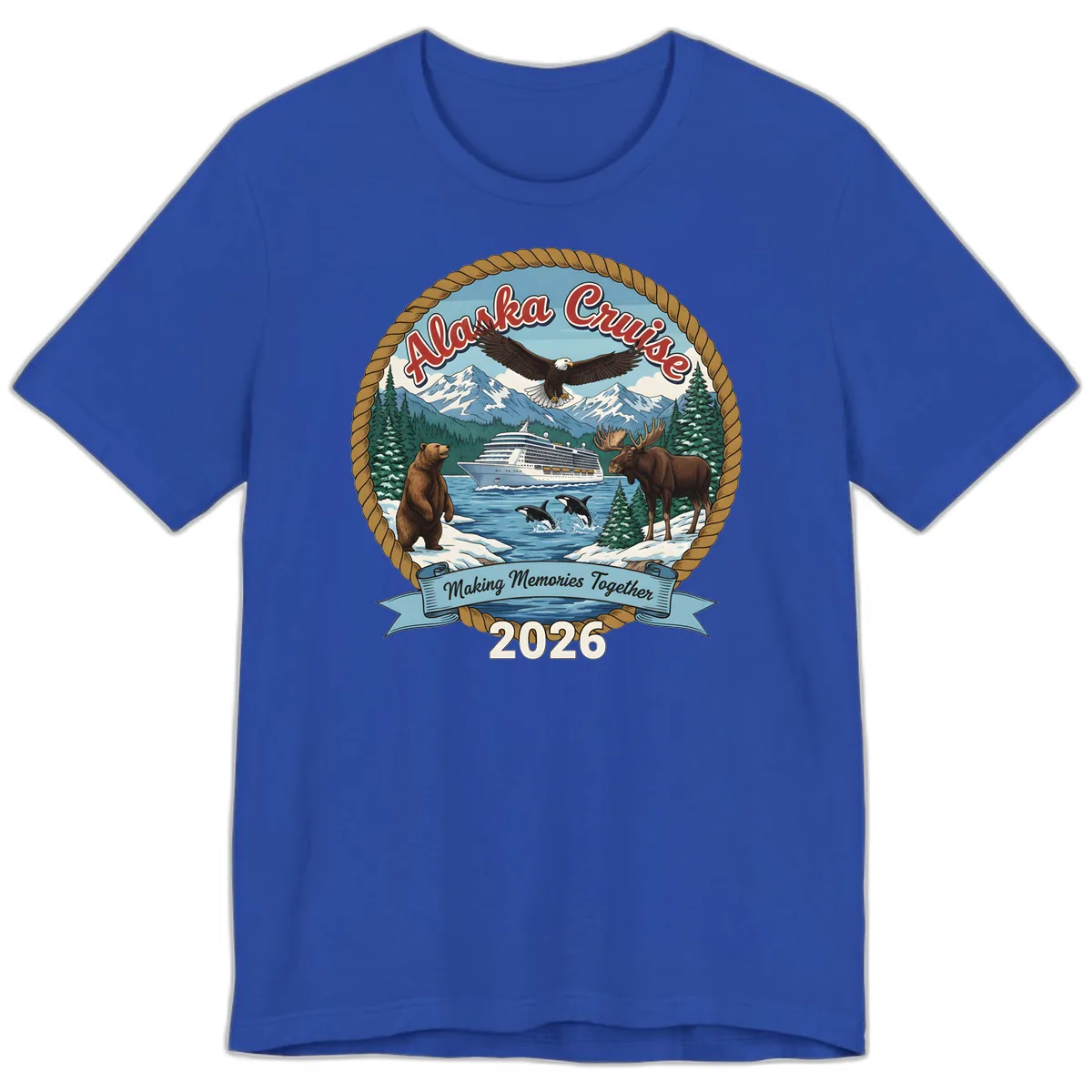 Alaska Cruise Wildlife and Ship 2026 Premium T-Shirt in True Royal