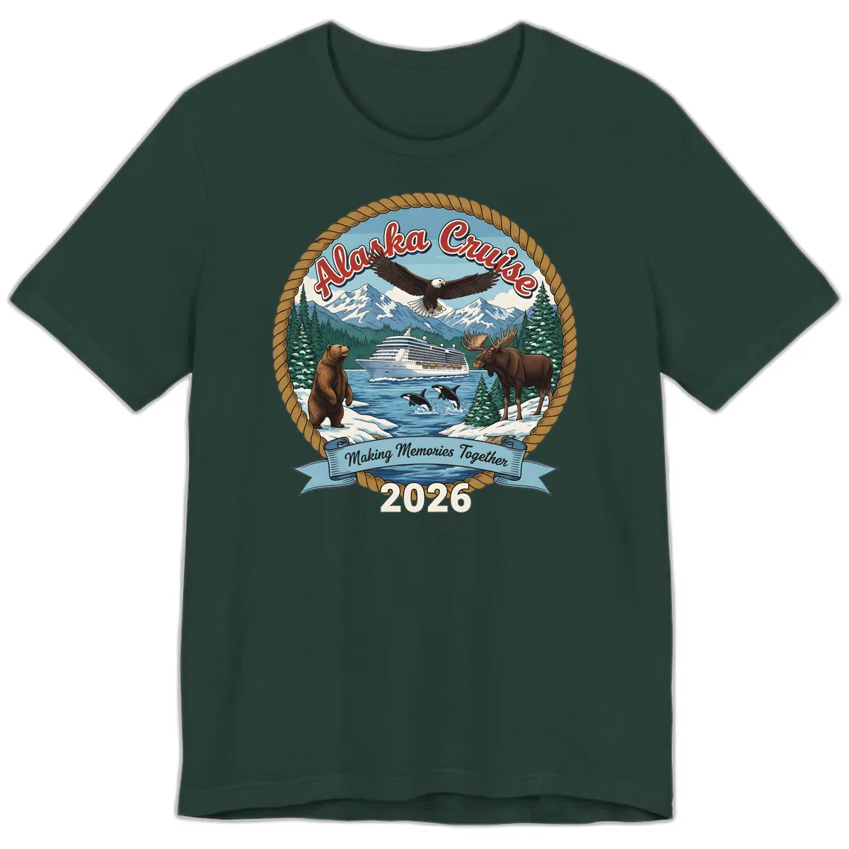 Alaska Cruise Wildlife and Ship 2026 Premium T-Shirt in Forest