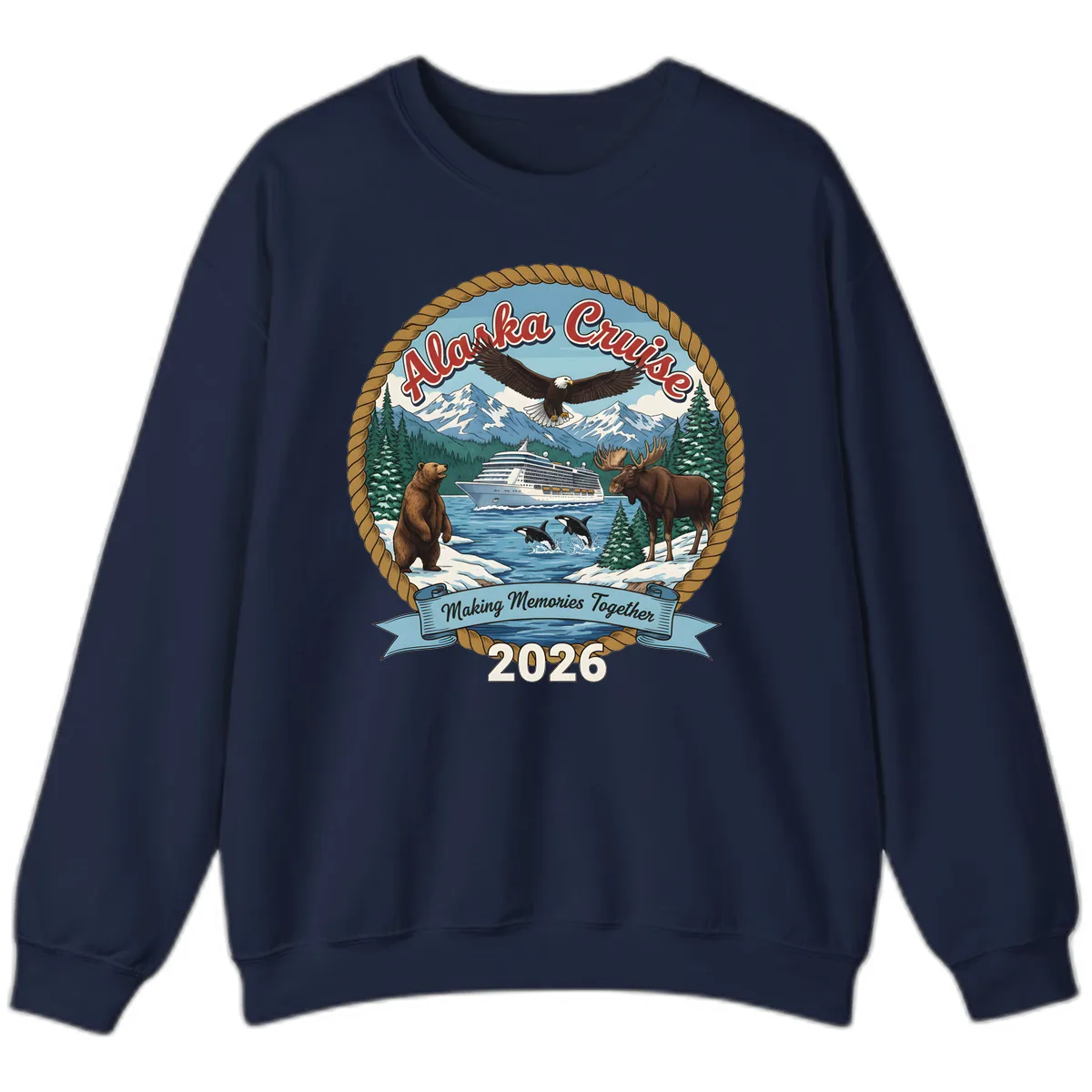 Alaska Cruise Wildlife and Ship 2026 Sweatshirt in Navy