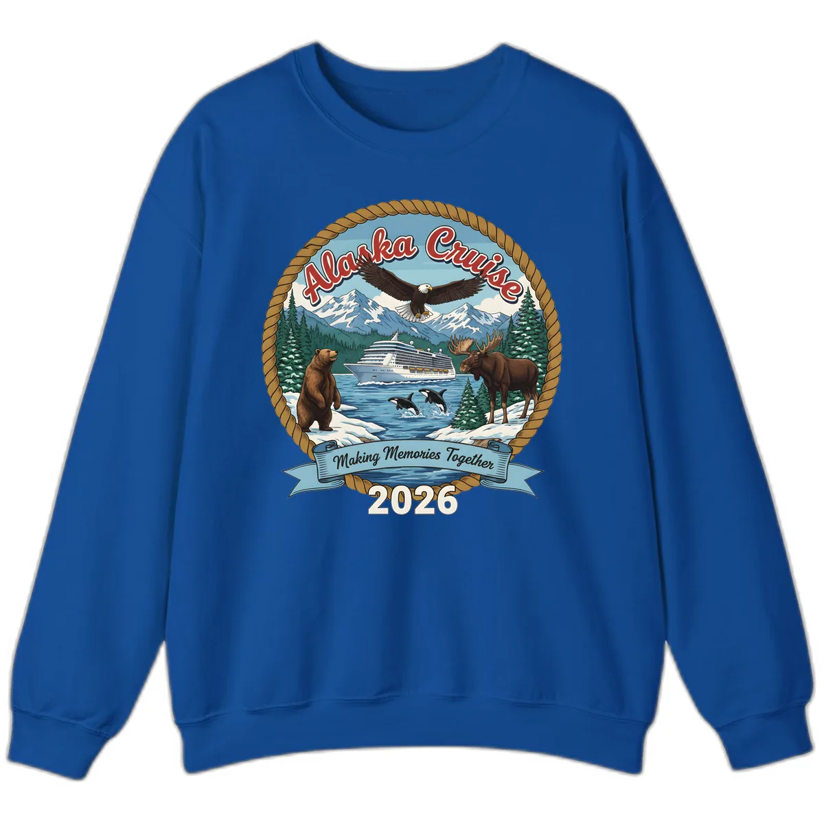 Alaska Cruise Wildlife and Ship 2026 Sweatshirt in Royal