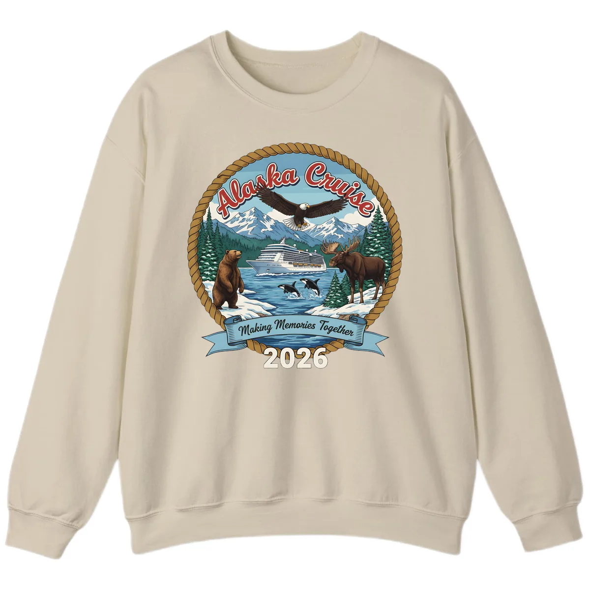 Alaska Cruise Wildlife and Ship 2026 Sweatshirt in Sand