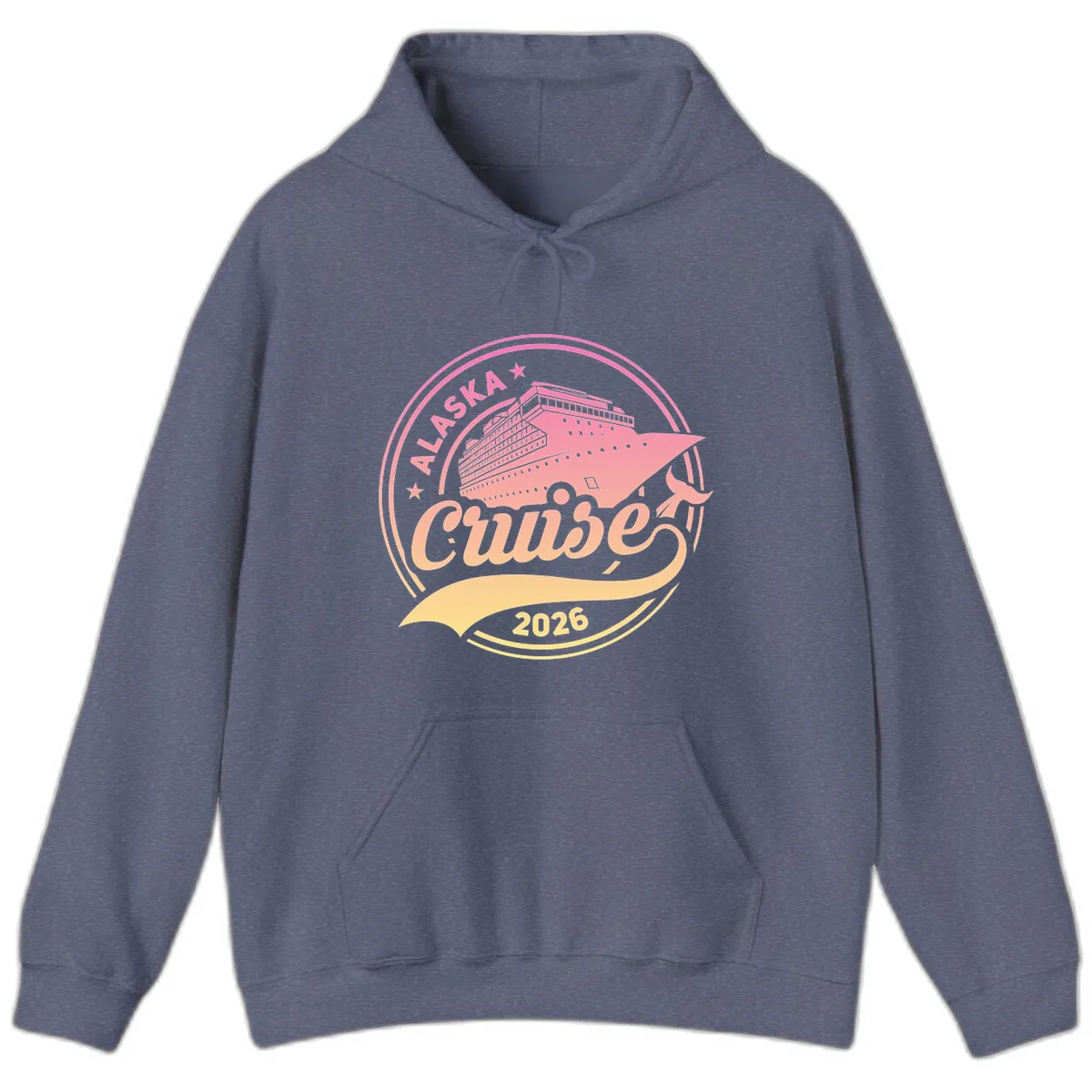 Alaska Cruise 2026 Ship Voyage Badge Hoodie in Heather Navy
