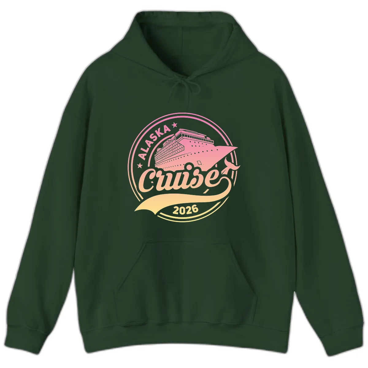 Alaska Cruise 2026 Ship Voyage Badge Hoodie in Forest Green