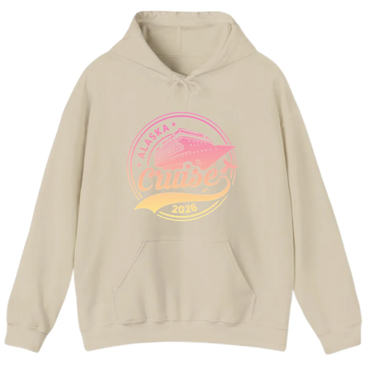 Alaska Cruise 2026 Ship Voyage Badge Hoodie in Sand