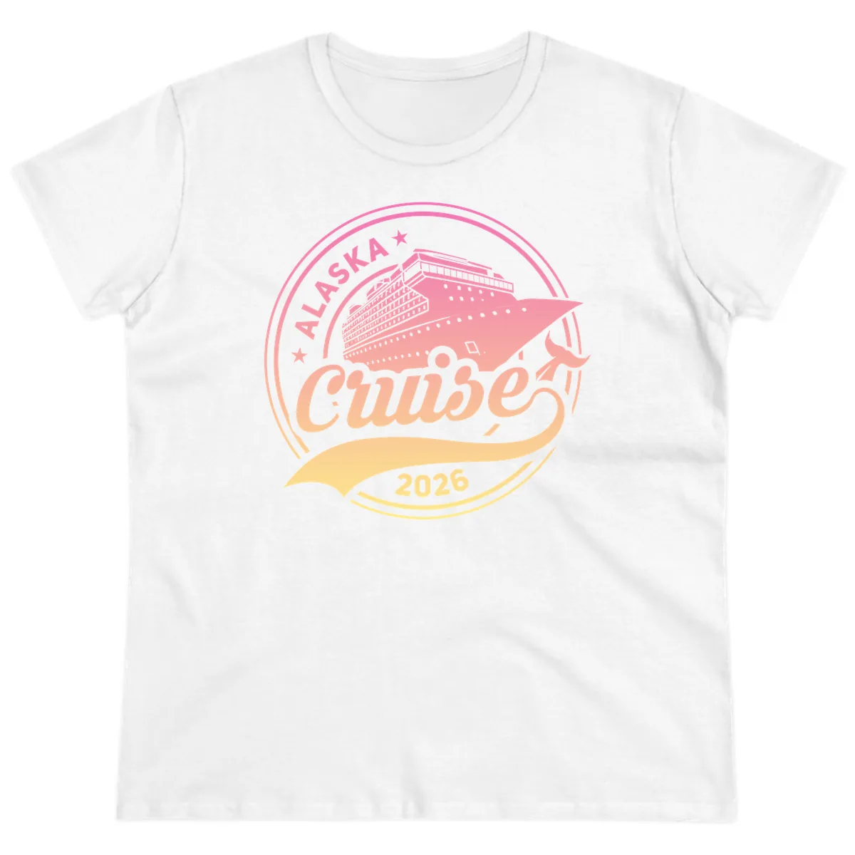 Alaska Cruise 2026 Ship Voyage Badge Ladies Tee in White