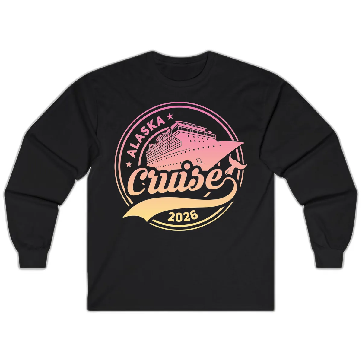Alaska Cruise 2026 Ship Voyage Badge Long Sleeve in Black