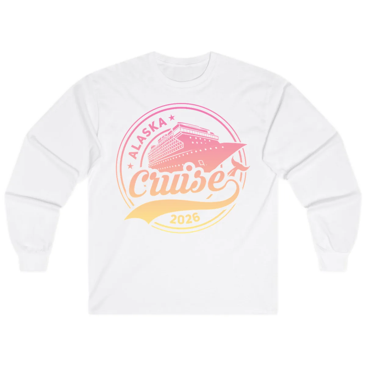 Alaska Cruise 2026 Ship Voyage Badge Long Sleeve in White