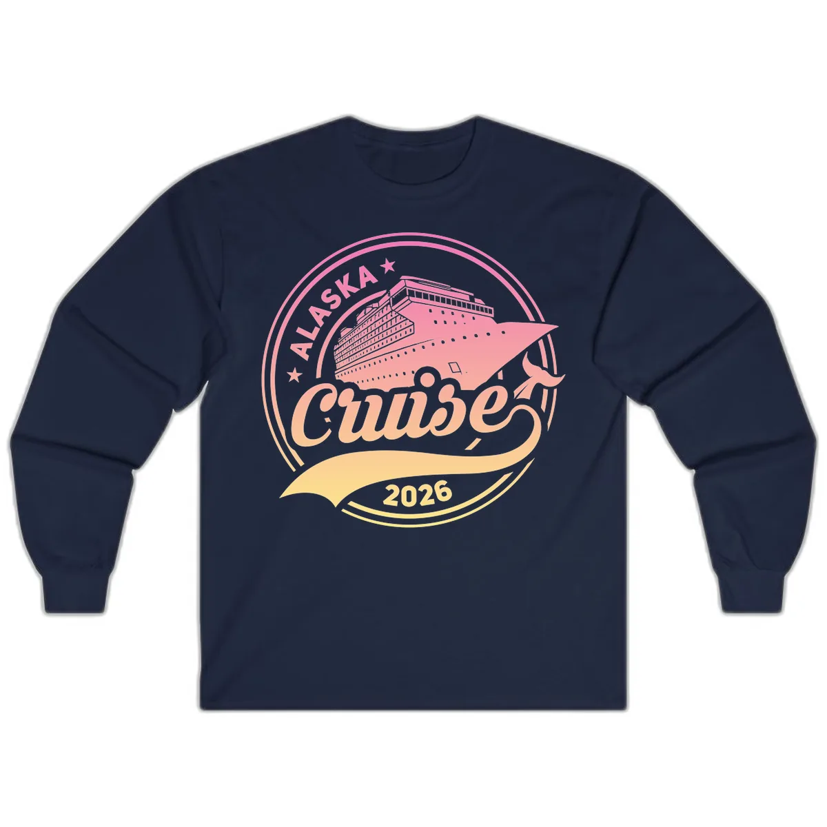 Alaska Cruise 2026 Ship Voyage Badge Long Sleeve in Navy