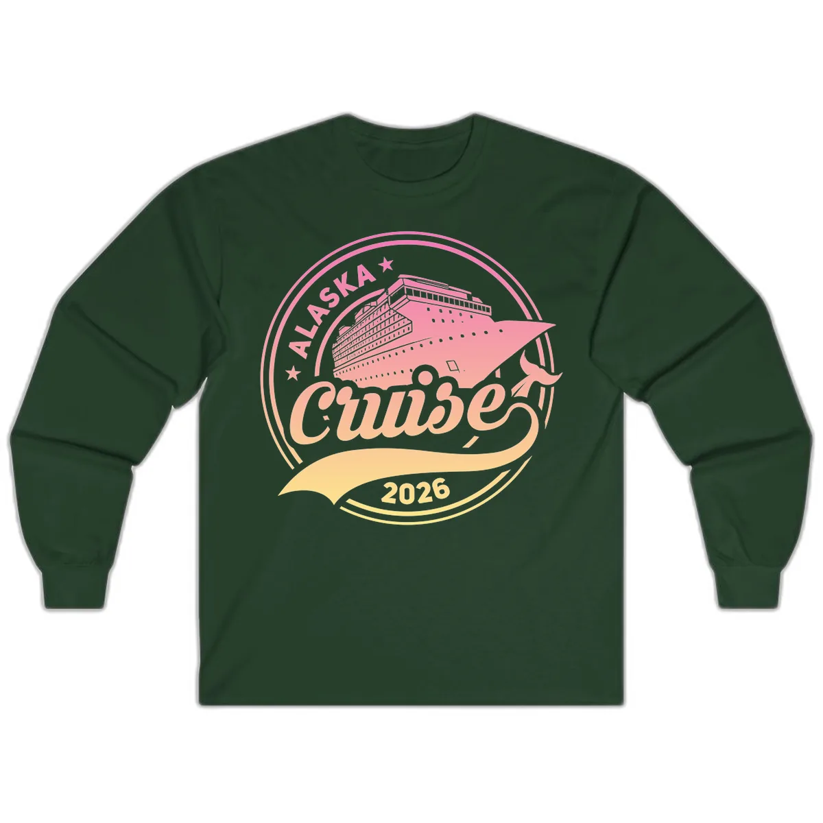 Alaska Cruise 2026 Ship Voyage Badge Long Sleeve in Forest Green
