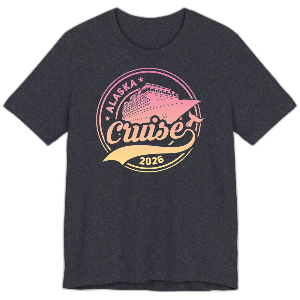 Alaska Cruise 2026 Ship Voyage Badge Premium T-Shirt in Heather Navy
