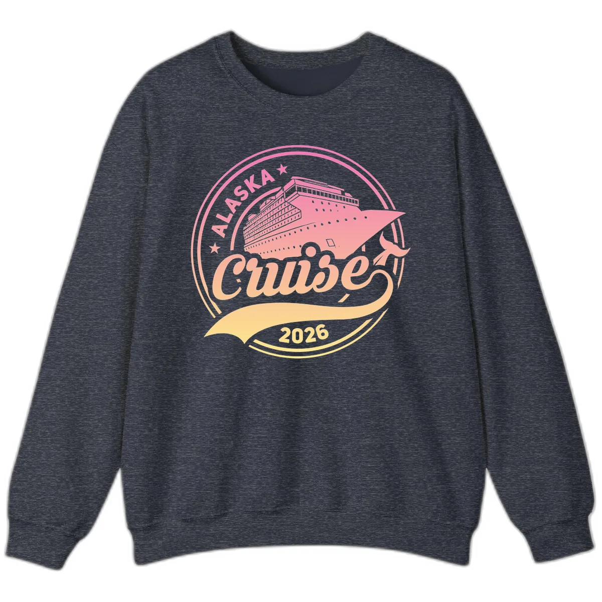 Alaska Cruise 2026 Ship Voyage Badge Sweatshirt in Heather Sport Dark Navy