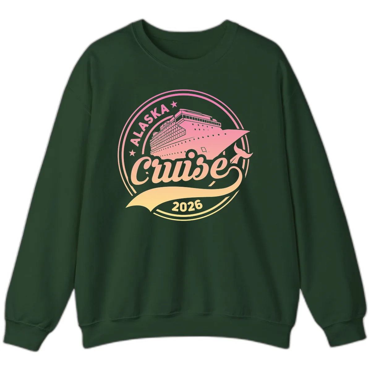 Alaska Cruise 2026 Ship Voyage Badge Sweatshirt in Forest Green