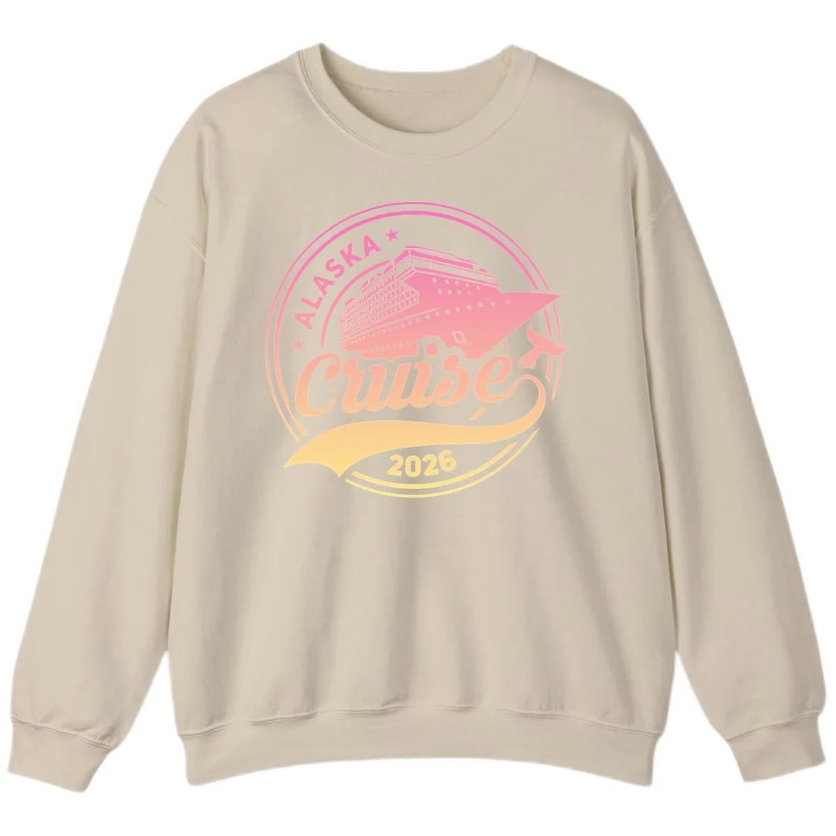 Alaska Cruise 2026 Ship Voyage Badge Sweatshirt in Sand