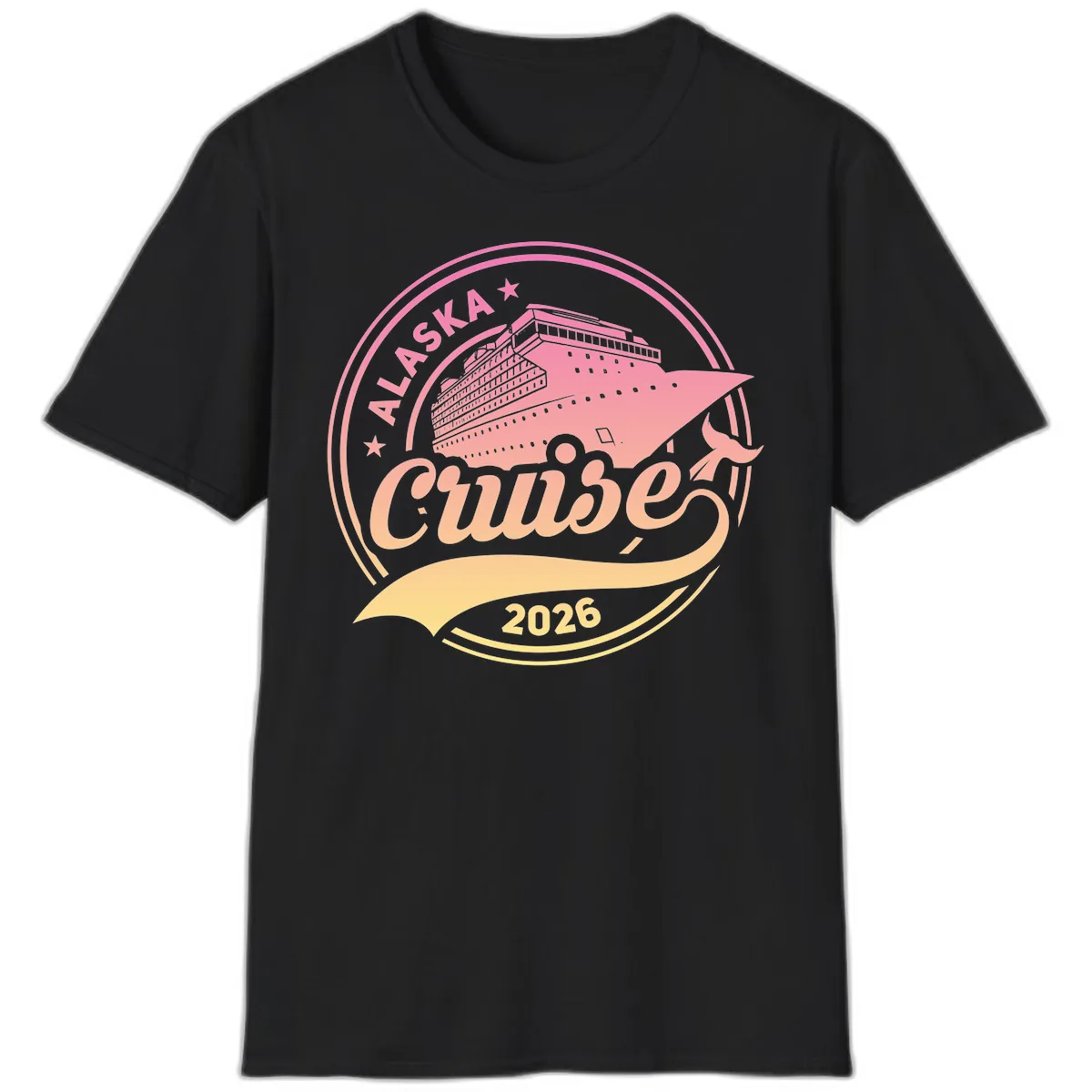 Alaska Cruise 2026 Ship Voyage Badge T-Shirt in Black