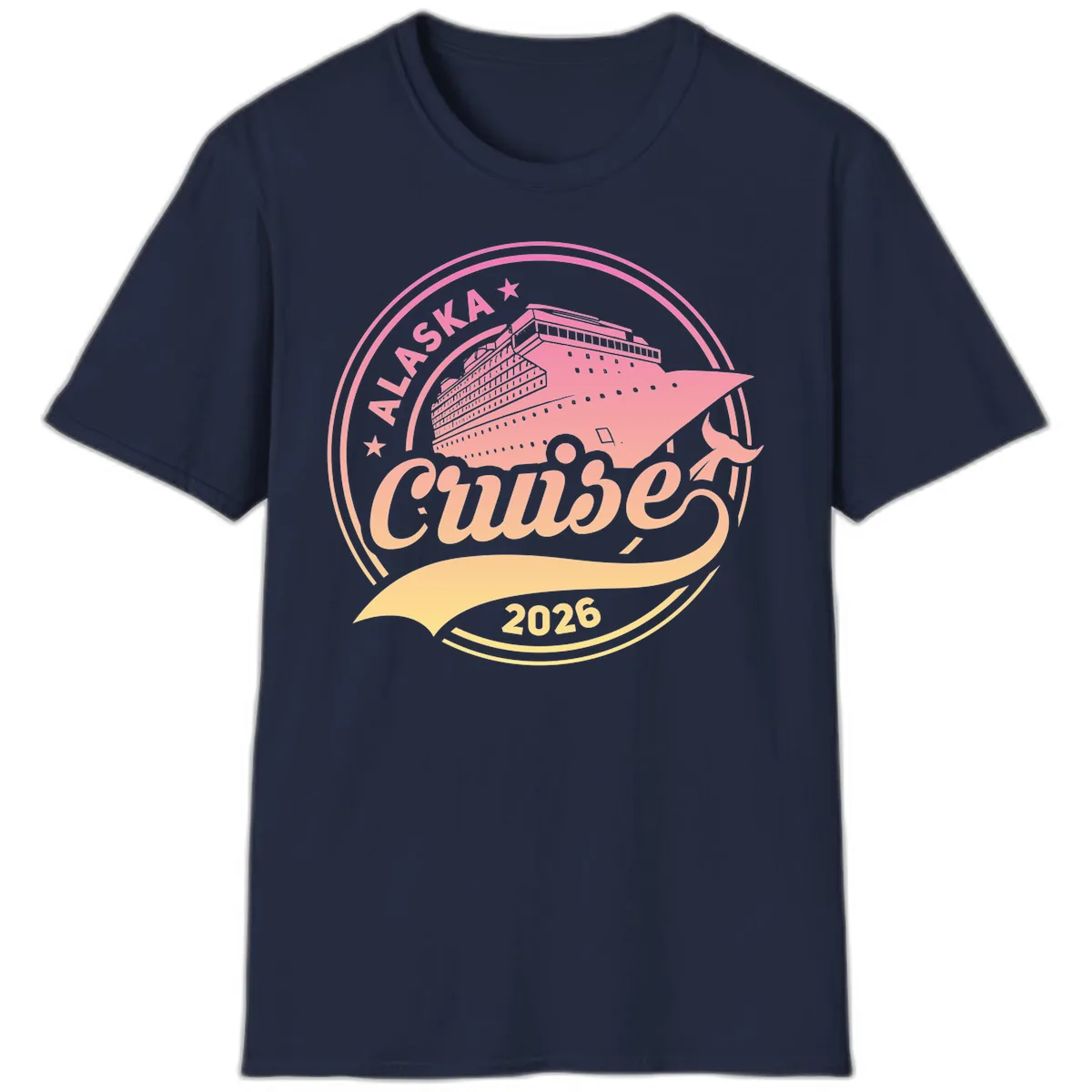 Alaska Cruise 2026 Ship Voyage Badge T-Shirt in Navy