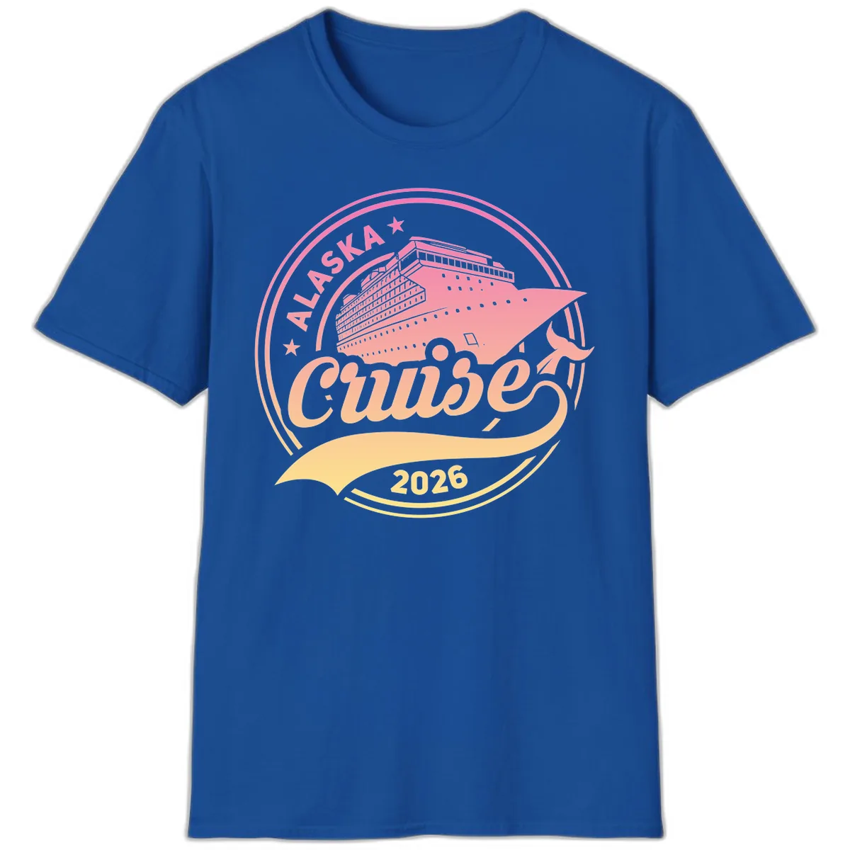 Alaska Cruise 2026 Ship Voyage Badge T-Shirt in Royal