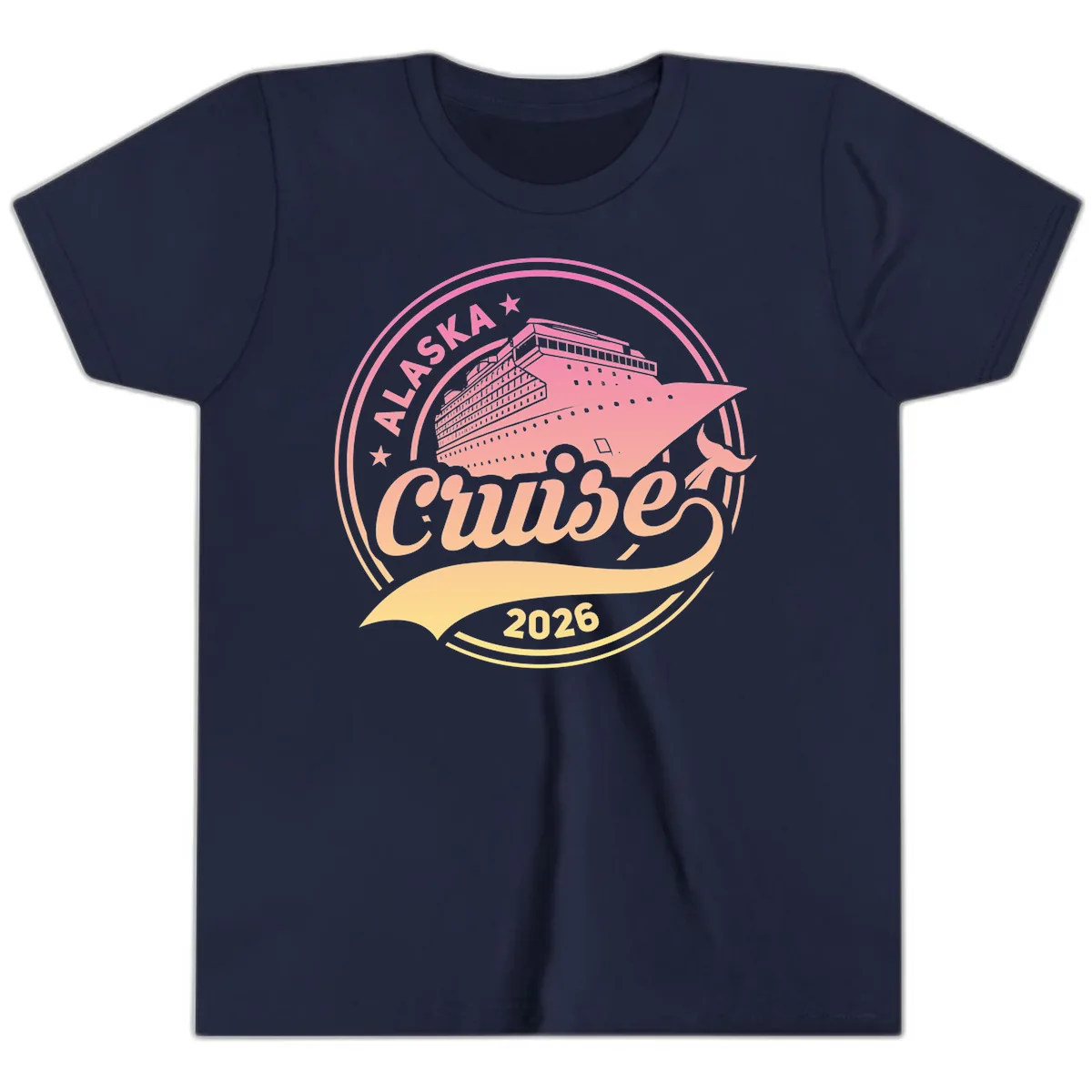 Alaska Cruise 2026 Ship Voyage Badge Youth T-Shirt in Navy