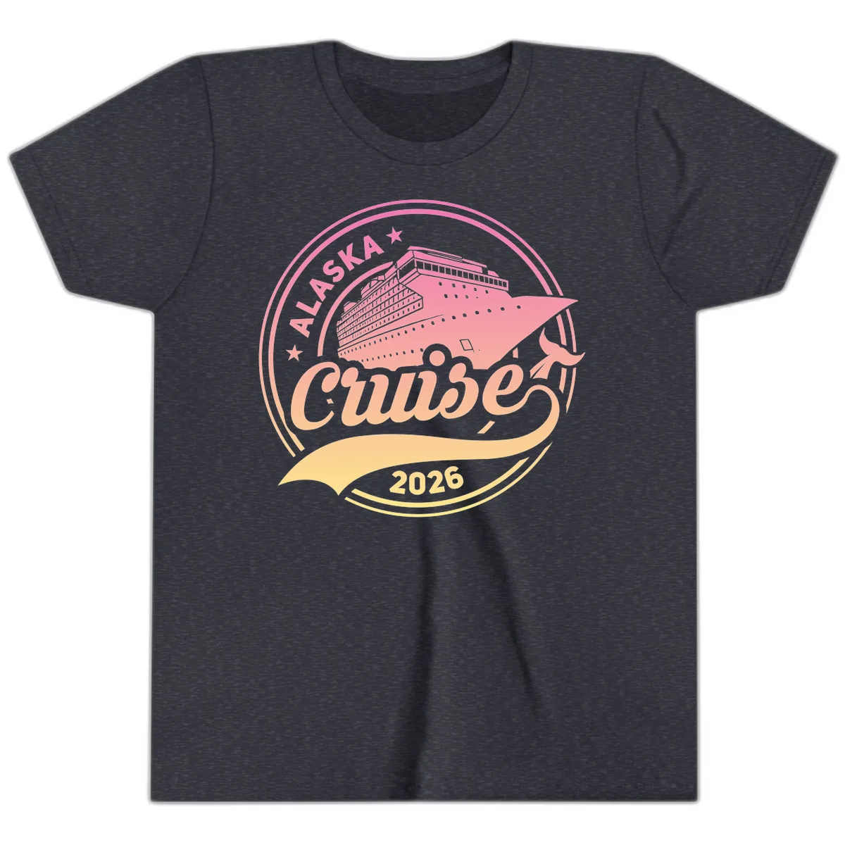 Alaska Cruise 2026 Ship Voyage Badge Youth T-Shirt in Heather Navy