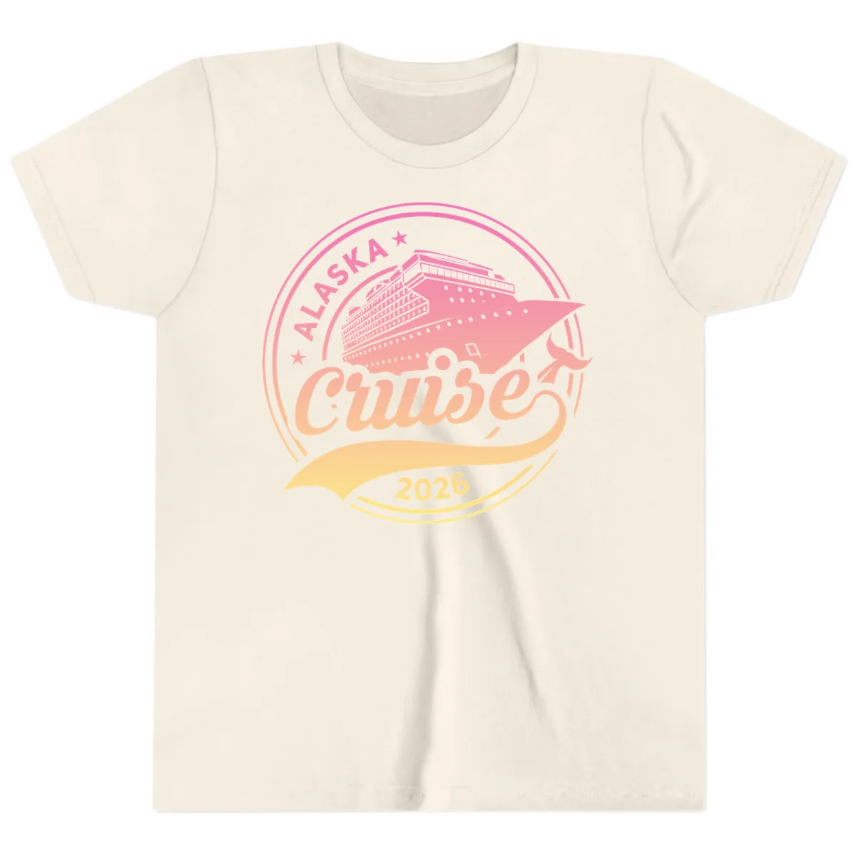 Alaska Cruise 2026 Ship Voyage Badge Youth T-Shirt in Natural